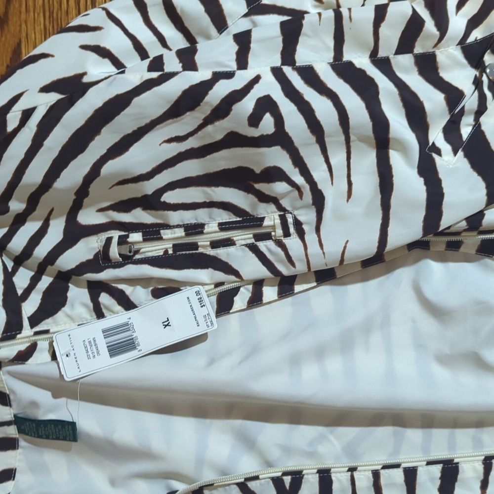 New Ralph Lauren Zip Up Windbreaker Jacket Brown Zebra Animal Print NWT Sz XL - Picture 11 of 14